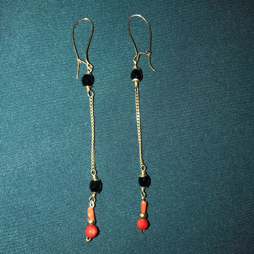 14k Gold Coral-Ónix-Carnelian Boho Style Earrings
